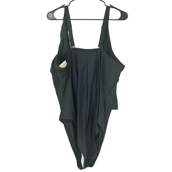 Kona Sol Women's Shoulder Ruffle Medium Coverage One Piece Swimsuit Black 22W - Picture 10 of 10